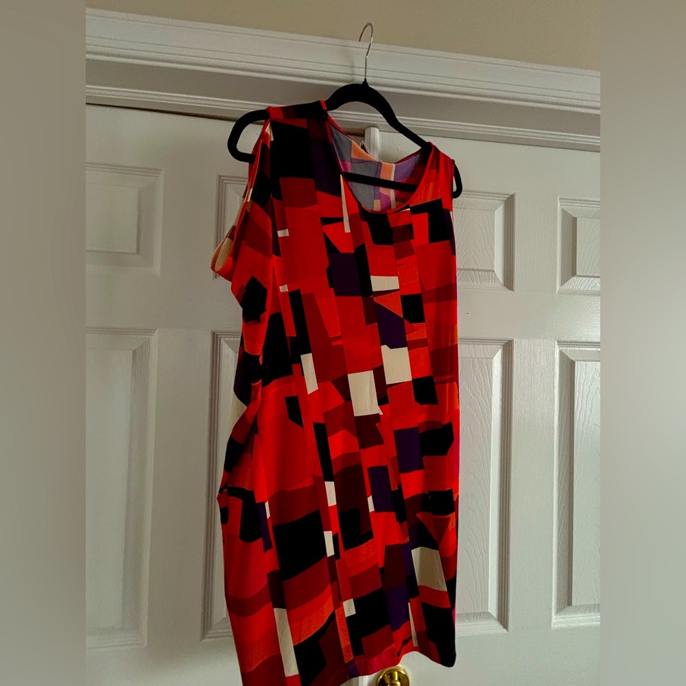 Calvin Klein | Open Shoulder Multi Color Mini Dress, Size 14